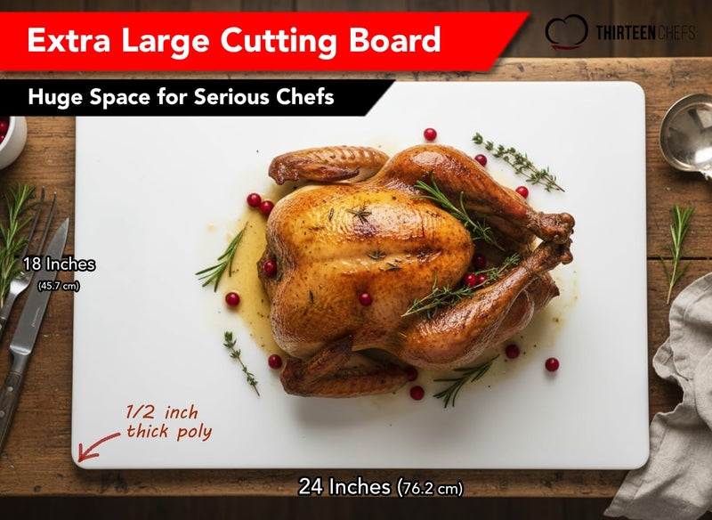 Thirteen Chefs Extra Large 24 x 18 Plastic Cutting Board - 1/2" Thick White HDPE for Restaurants and Professional Kitchens - Image 2